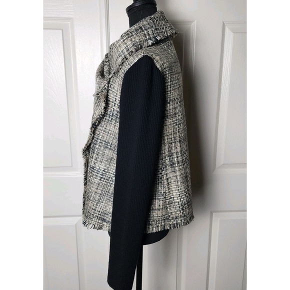 Anne Klein Wool Blend Tweed Jacket Shawl Scarf Collar Luxe Modern Coastal Chic M - Picture 5 of 14